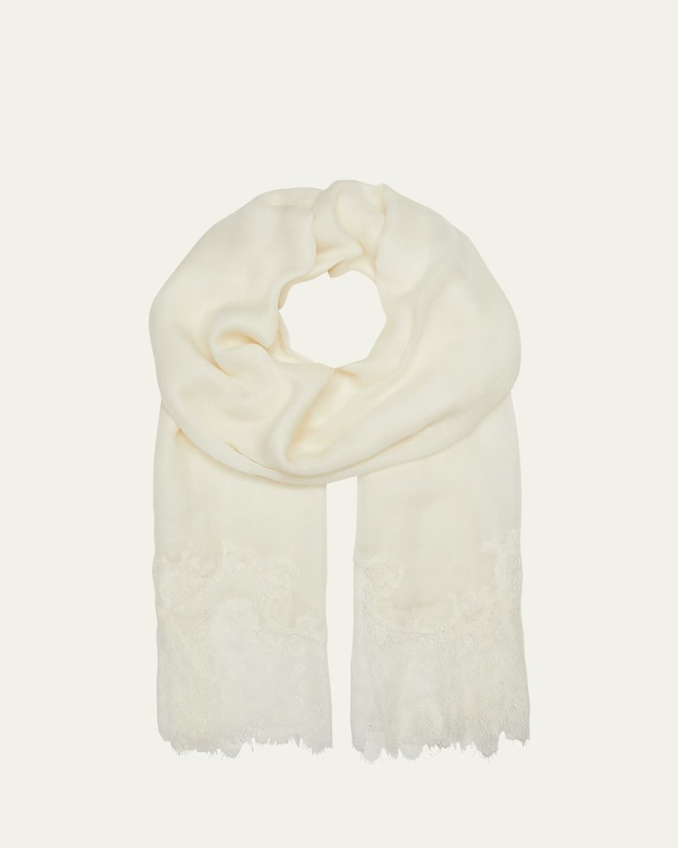 Lace Trim Wool-Silk Stole